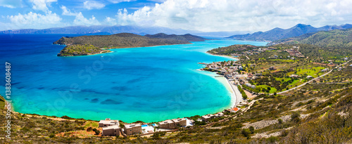 Obraz na płótnie Greece. perfect summer destinations. Crete. View of Spinalonga island from Plaka beach. Scenic nature and beautiful beach scenery w salonie