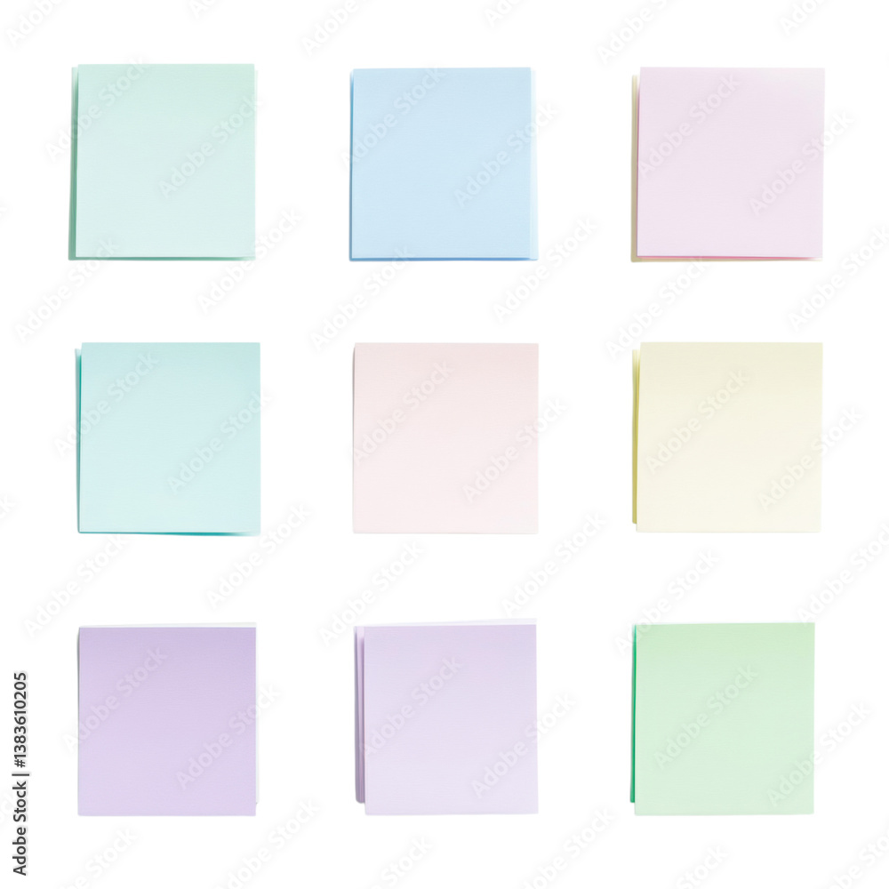 Colorful Pastel Sticky Notes Arranged in a Grid Pattern for Creativity Colorful Pastel Sticky Notes Arranged in a Grid Pattern for Creativity