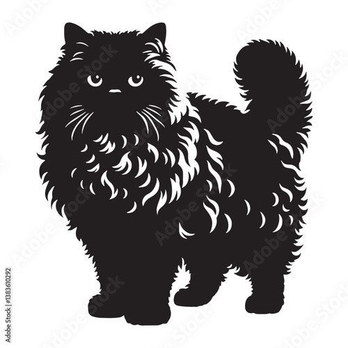Friendly Selkirk Rex silhouette, showcasing its sociable and easygoing temperament – Selkirk Rex illustration – Selkirk Rex vector – cat silhouette

