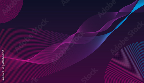 Abstract gradient pink purple dark glowing illustration vector design background whit line waves.