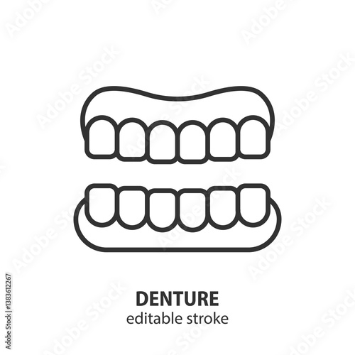 Denture line icon. Dental care symbol. Vector illustration. Editable stroke.