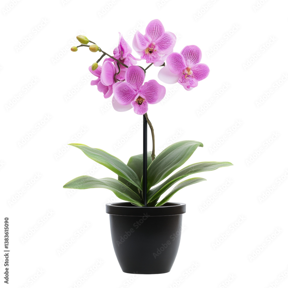 Beautiful Pink Orchid Plant in Modern Black Pot for Decoration Beautiful Pink Orchid Plant in Modern Black Pot for Decoration