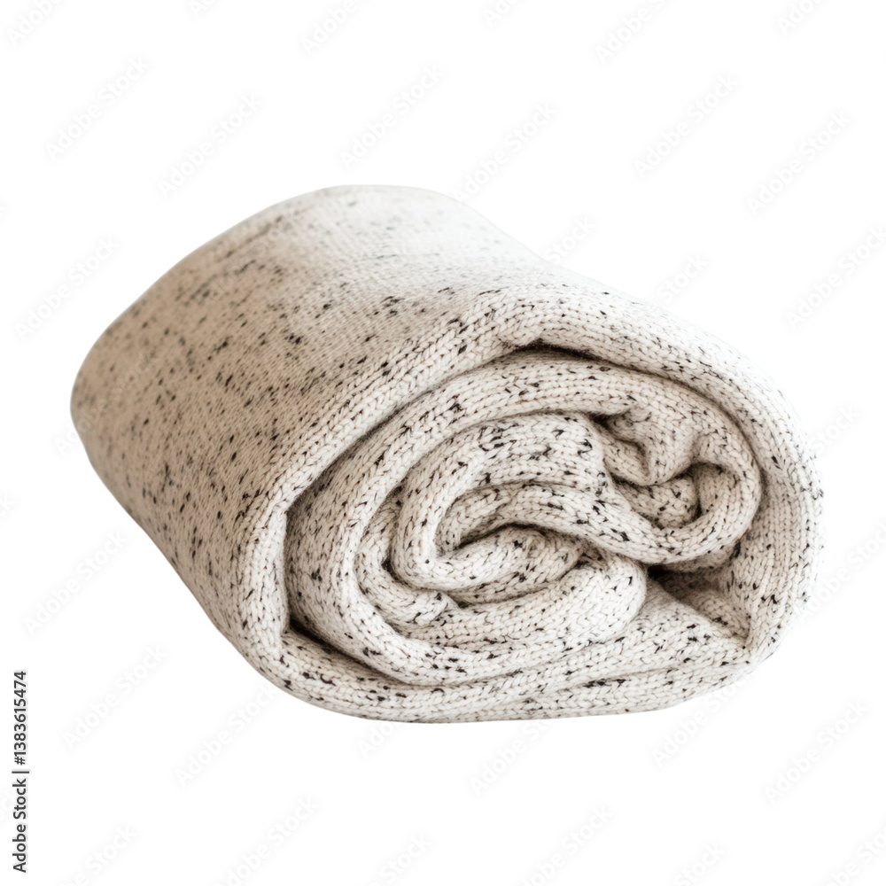 Obraz premium Cozy rolled knitted blanket in neutral colors for home decor