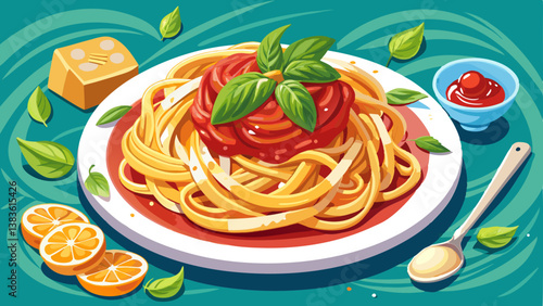 tagliatelle pasta with tomato sauce parmesan basil