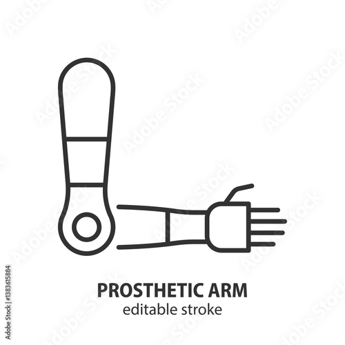 Prosthetic arm line icon. Bionic artificial arm symbol. Vector illustration. Editable stroke.