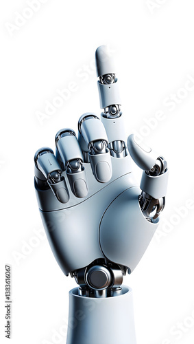 White cyborg robotic hand pointing his finger - 3D rendering isolated on transparent