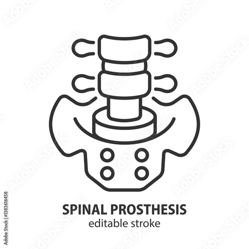 Spinal prosthesis line icon. Replacement disc symbol. Arthroplasty vector illustration.Editable stroke.