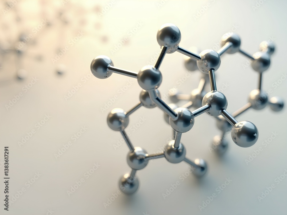 Obraz premium Futuristic Abstract Molecular Network in 3D with Metallic Atoms on Soft Gradient Background