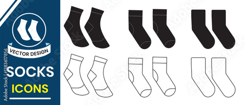 Socks icon, vector design. Silhouette of socks vector symbol with out line. Socks icon for students, app, logo, web design. Vector illustration.