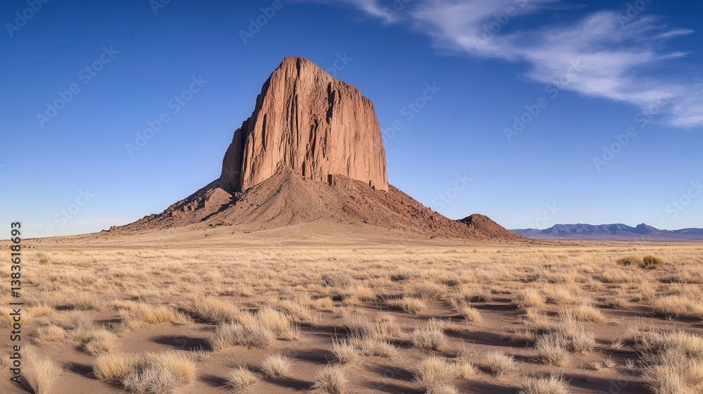 Shiprock volcanic plug dominating the new mexico desert landscape