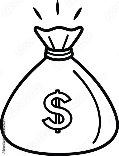 Money Bag outline illustration,Outline drawing money bag with dollars line clipart symbol