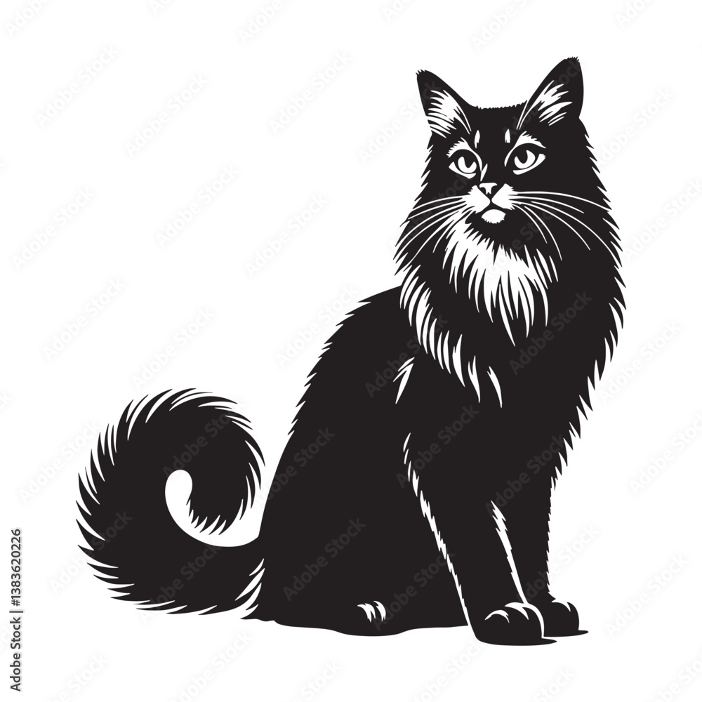 Obraz premium Mysterious Somali silhouette, embodying its enigmatic and exotic charm – Somali illustration – Somali vector – cat silhouette