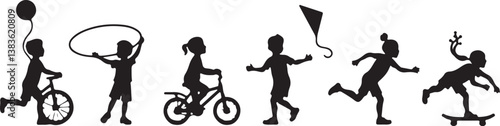 Kids Playing Silhouette Bundle | Outdoor Activity Clipart