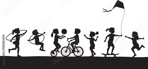 Kids Playing Silhouette Bundle | Outdoor Activity Clipart