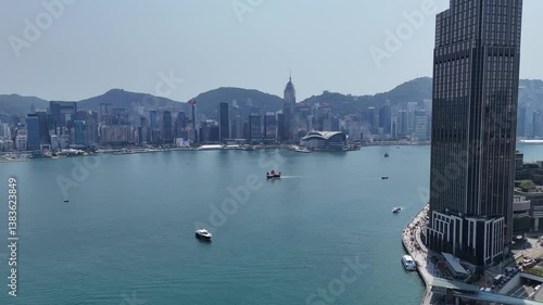 Victoria Harbour, Hong Kong aerial drone footage