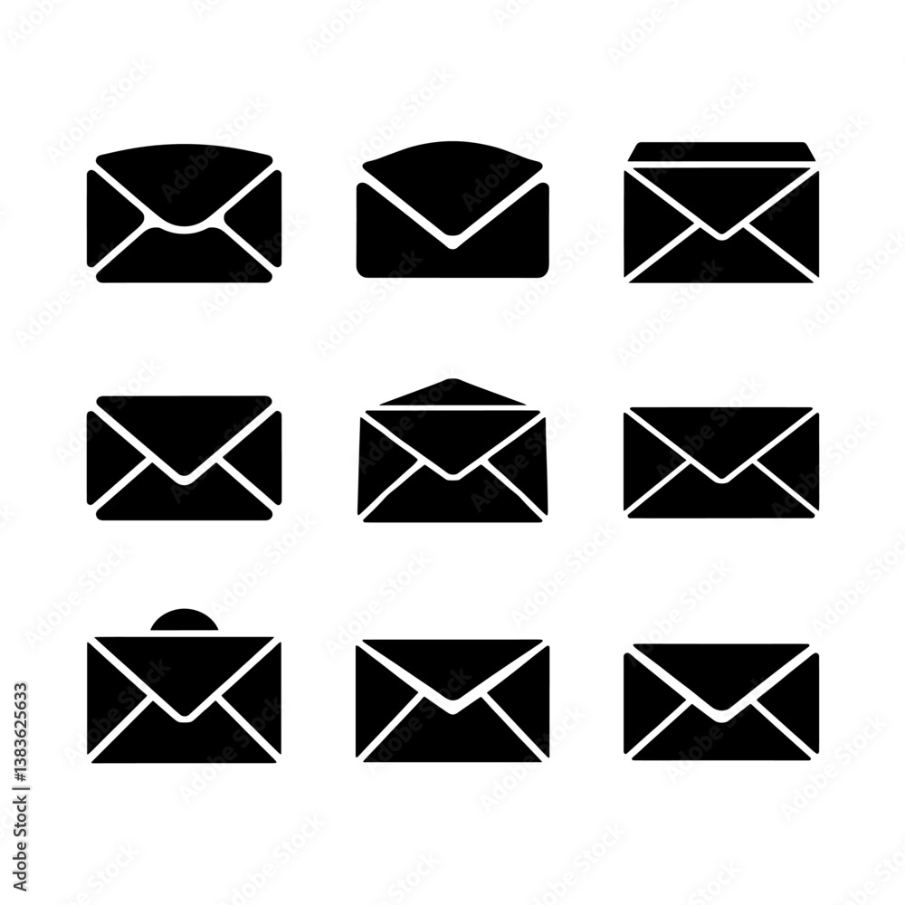 Envelope Silhouette Vector Bundle | Black and White Envelope Clipart | EPS Illustration Set