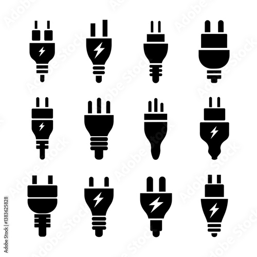Electric Cable Silhouette Vector Bundle Black and White Electric Cable Clipart EPS Illustration
