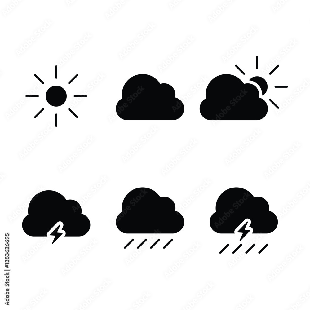 weather clouds, sun, rain icon vector weather clouds, sun, rain icon vector