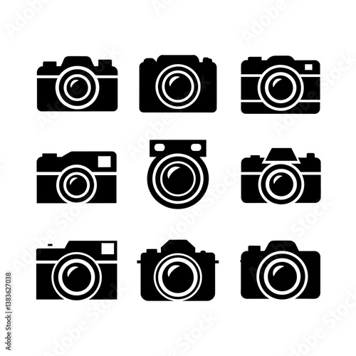 Camera Silhouette Vector Bundle | Black and White Camera Clipart | EPS Illustration Set