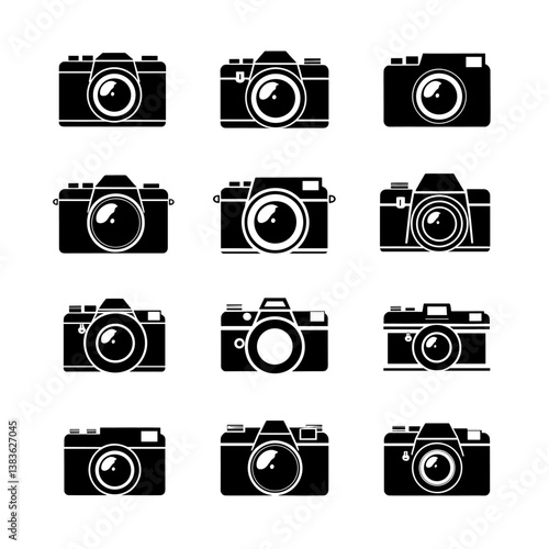 Camera Silhouette Vector Bundle | Black and White Camera Clipart | EPS Illustration Set