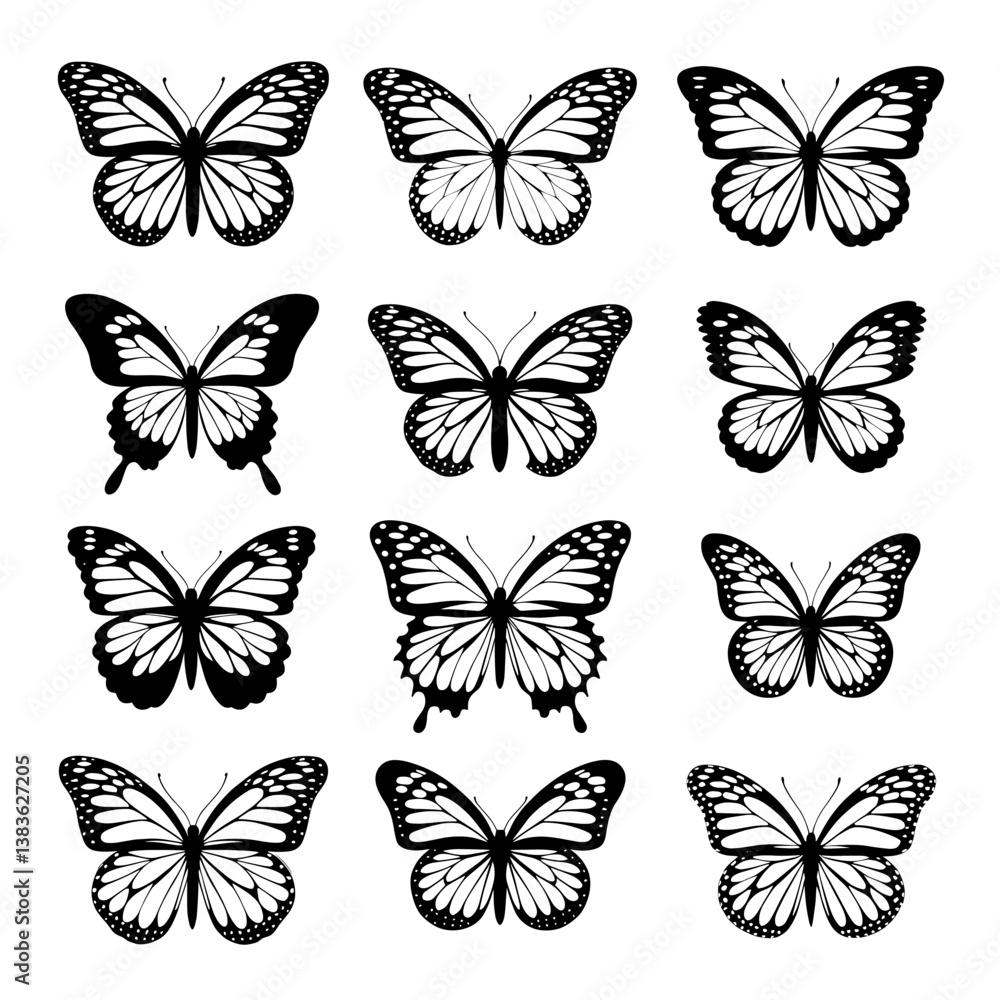 Butterfly Silhouette Vector Bundle | Black and White Butterfly Clipart | EPS Illustration Set Butterfly Silhouette Vector Bundle | Black and White Butterfly Clipart | EPS Illustration Set
