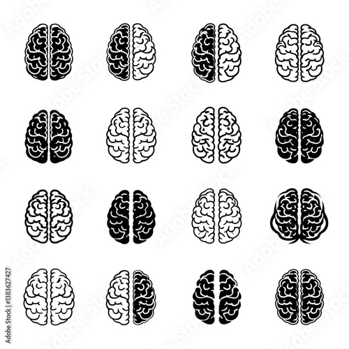 Brain Silhouette Vector Bundle Black and White Brain Clipart EPS Illustration