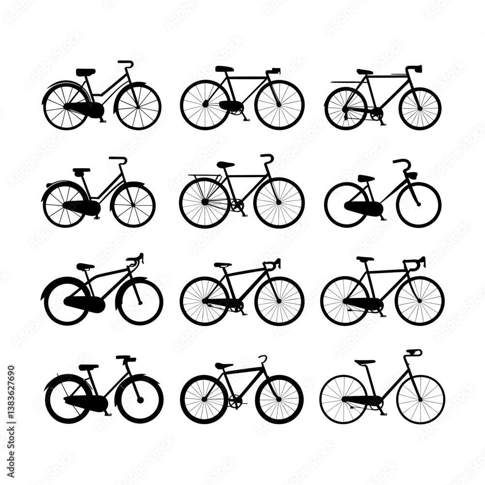 Bicycle Silhouette Vector Bundle | Black and White Bike Clipart | EPS Illustration Set Bicycle Silhouette Vector Bundle | Black and White Bike Clipart | EPS Illustration Set