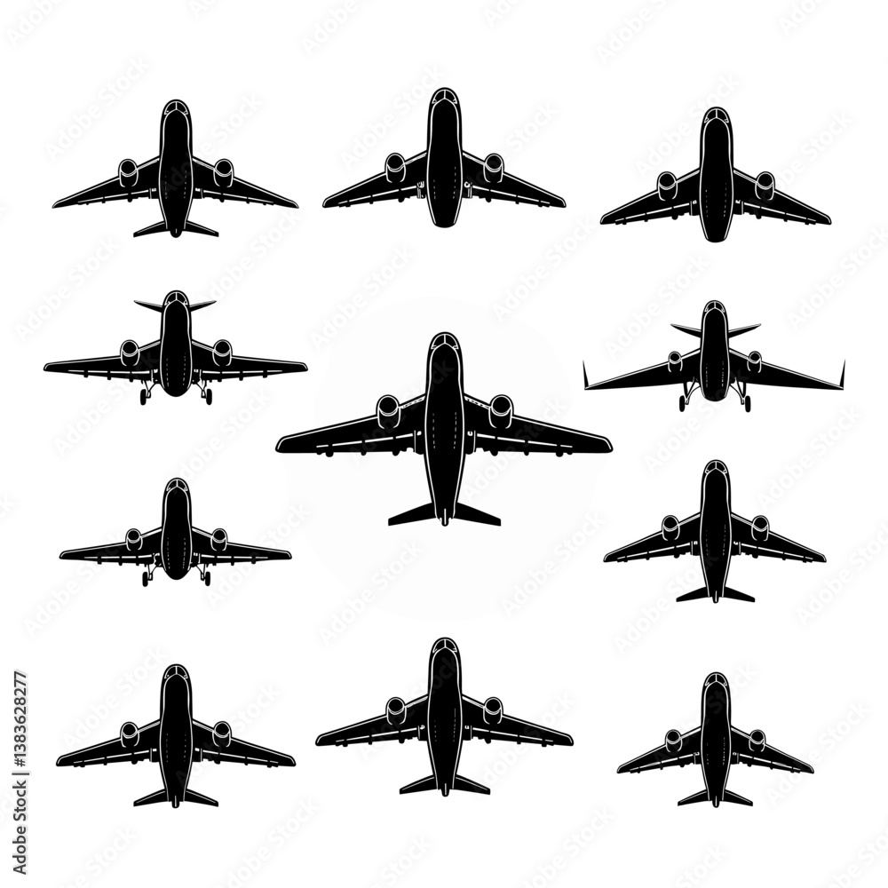 Airplane Silhouette Vector Bundle | Black and White Aircraft Clipart | EPS Illustration Set Airplane Silhouette Vector Bundle | Black and White Aircraft Clipart | EPS Illustration Set