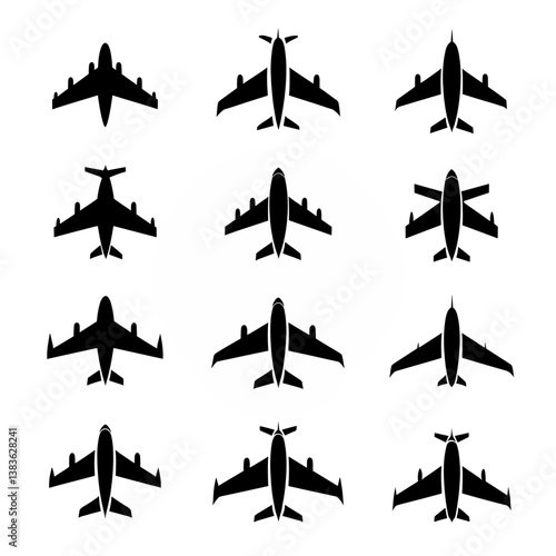 Airplane Silhouette Vector Bundle | Black and White Aircraft Clipart | EPS Illustration Set