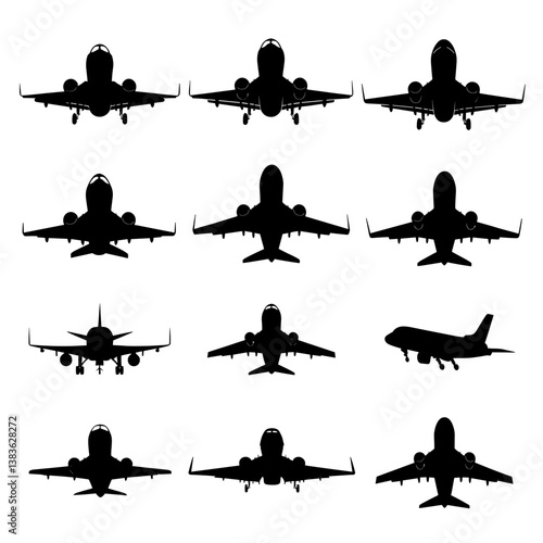 Airplane Silhouette Vector Bundle | Black and White Aircraft Clipart | EPS Illustration Set