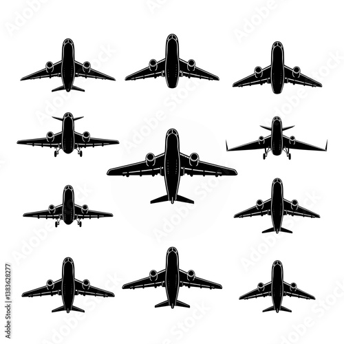 Airplane Silhouette Vector Bundle | Black and White Aircraft Clipart | EPS Illustration Set