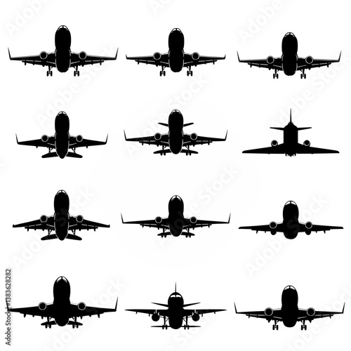 Airplane Silhouette Vector Bundle | Black and White Aircraft Clipart | EPS Illustration Set