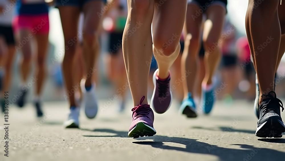 Fototapeta premium sport shoes summer, Running shoes. Woman tying shoe laces. Closeup of female sport fitness runner getting ready for jogging outdoors on forest path in late fall. Jogging girl exercise motivation heatl