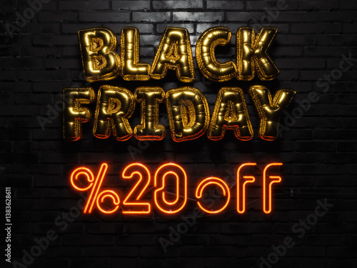 Black Friday Balloon Letters with Neon Discount Sign