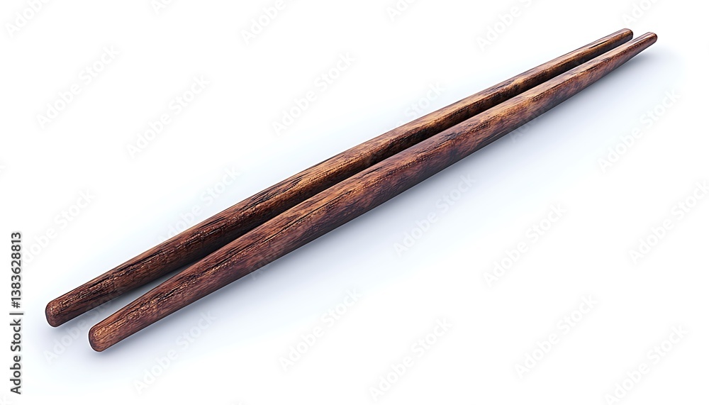 Two wooden chopsticks are lying on a white surface Two wooden chopsticks are lying on a white surface