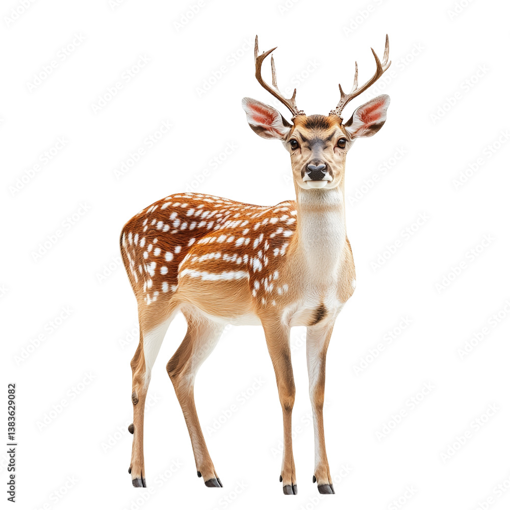 Beautiful Young Deer with Striking Antlers in Natural Outdoor Setting on White isolate background Beautiful Young Deer with Striking Antlers in Natural Outdoor Setting on White isolate background