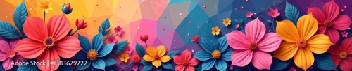 Wallpaper Mural Colorful abstract flowers on overlapping geometric shapes, pattern, background, design Torontodigital.ca