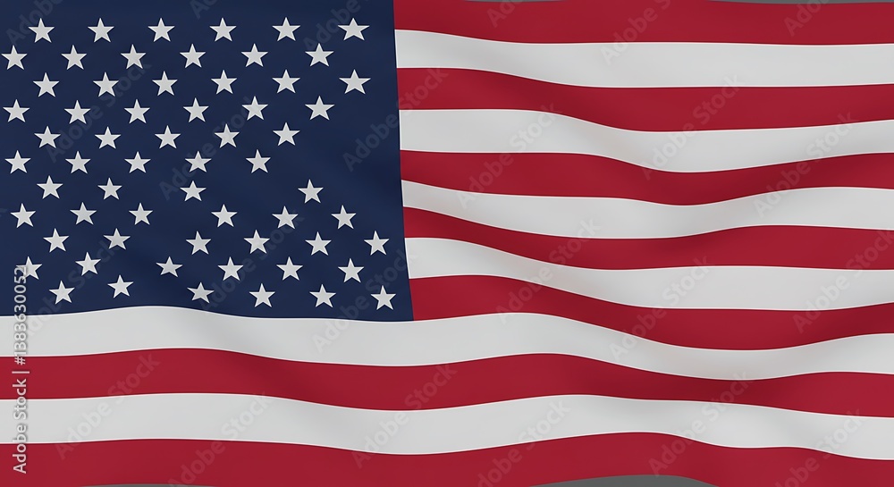 Naklejka premium The American flag proudly waves, a symbol of freedom and unity, its vibrant red and white stripes and deep blue field filled with stars billowing in the wind.