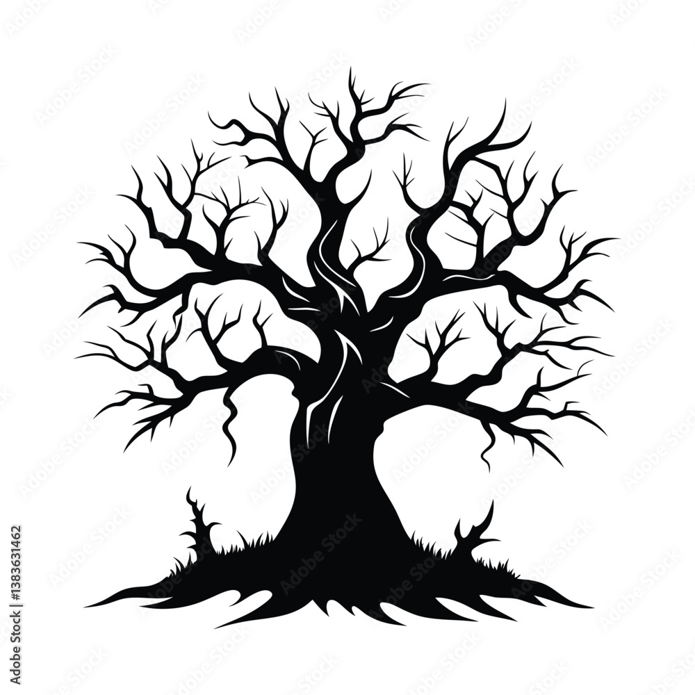 Silhouette of a Horror tree on a white background Silhouette of a Horror tree on a white background