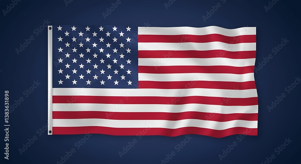 A proud American flag waving majestically, a symbol of freedom and patriotism, displayed against a deep blue background with subtle texture. A proud American flag waving majestically, a symbol of freedom and patriotism, displayed against a deep blue background with subtle texture.