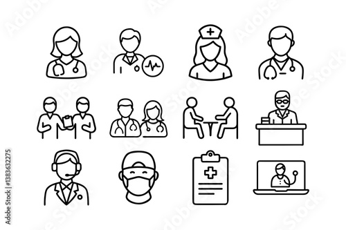 A set of Doctors and Patient Icons vector art illustration