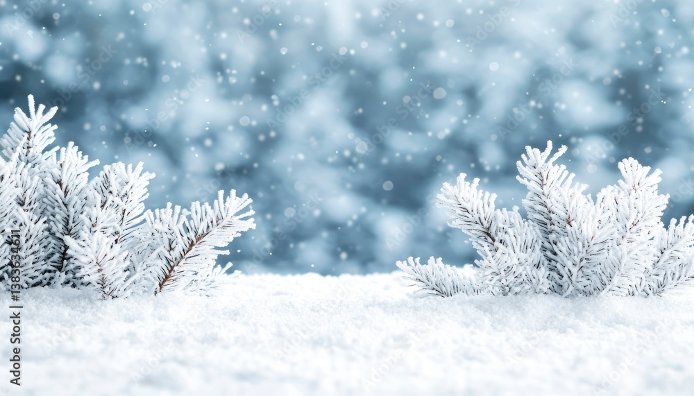 Frosty pine branches in snow Frosty pine branches in snow