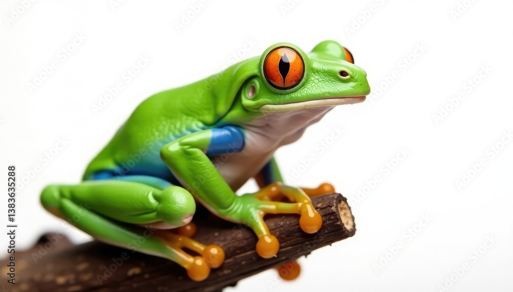 Obraz premium Green tree frog perched on white, vibrant skin detail, macro photography, animal, fauna