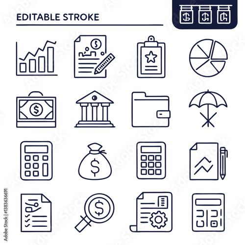 Tax and Finance Icons – Accounting, Calculation, Budget, and Business Symbols

