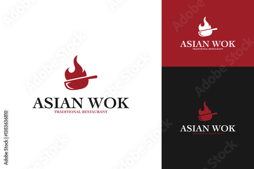 Asian restaurant wok logo design template vector symbol illustration