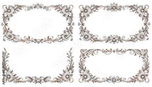 Set of Vintage Floral Frame Templates – Elegant Calligraphic Ornaments on White