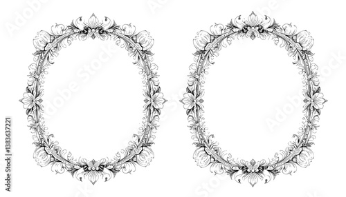 Set of Vintage Floral Frame Templates – Elegant Calligraphic Ornaments on White