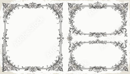 Set of Vintage Floral Frame Templates – Elegant Calligraphic Ornaments on White