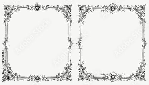 Set of Vintage Floral Frame Templates – Elegant Calligraphic Ornaments on White