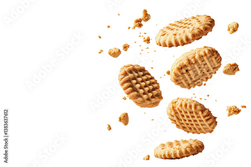Wallpaper Mural Peanut Butter Cookies Floating and Suspended in Dynamic Flowing Motion Isolated on a Clean Minimalist White Background Torontodigital.ca